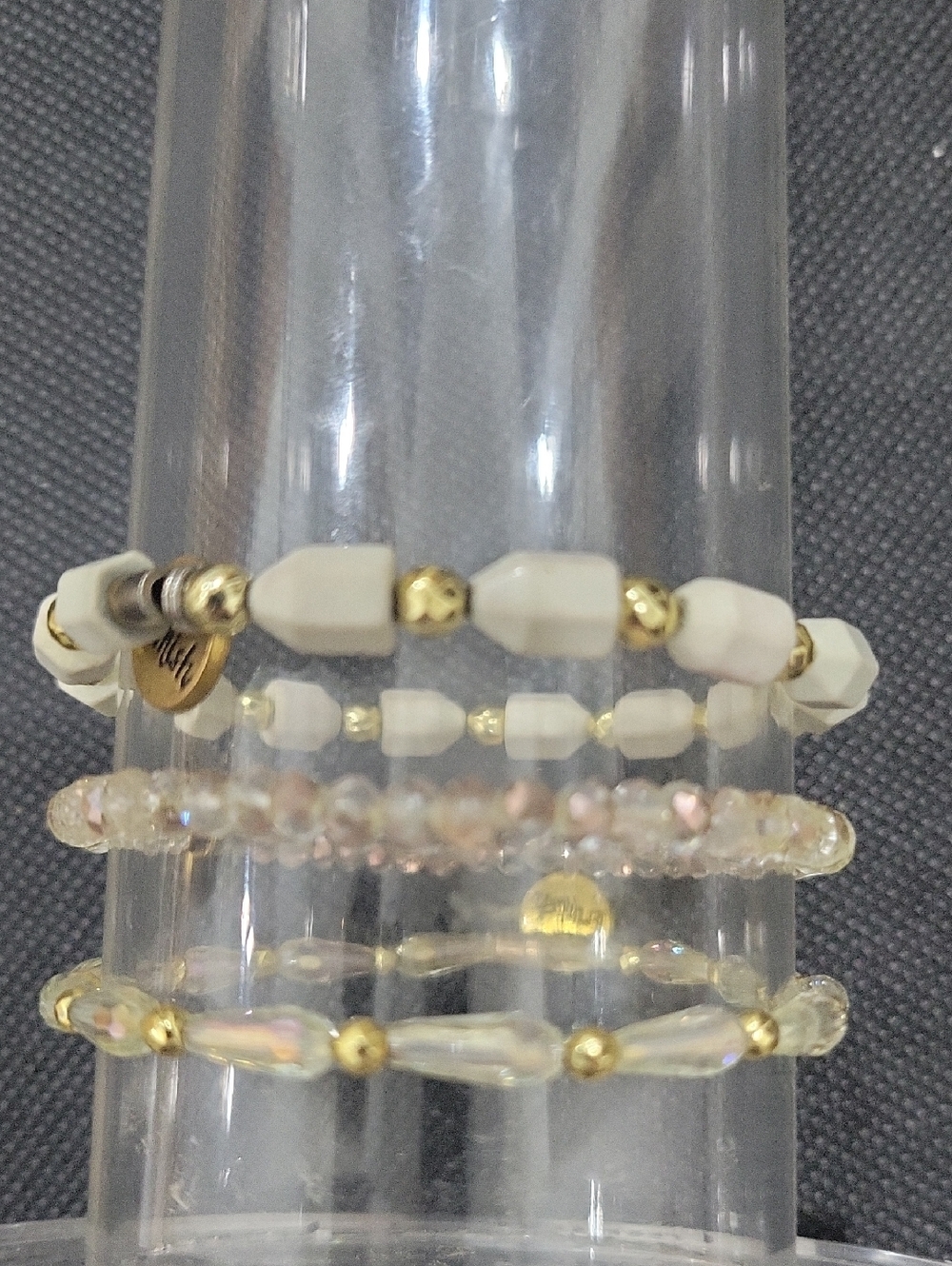 Erimsh White Beaded Stretch Bracelet Set with Gold Accents